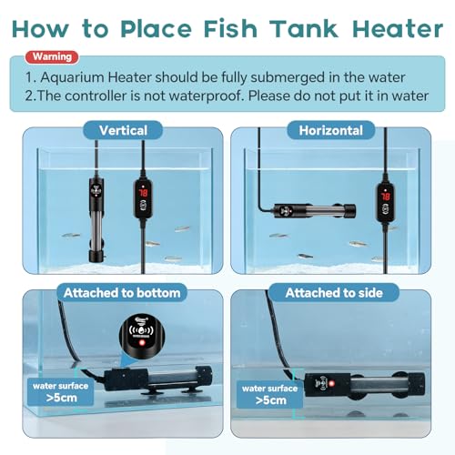 hygger 150W Submersible Aquarium Heater with Digital Temperature Controller, Mini Fish Tank Heater for 20–30 Gallon Tanks, Overheat & Out-of-Water Protection, Freshwater & Saltwater - size: 150W, 20-30 Gallon