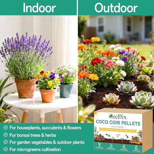 Coco Coir Pellets, 50 Pcs 50mm Seed Starter Soil Pods for Planting | Low EC & pH Balanced, Organic Coconut Coir Potting Soil for Indoor Outdoor Plants Herbs Houseplants Bonsai Vegetables Flowers - size: 50mm