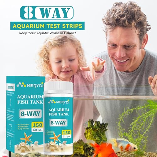 Aquarium Test Strips 8 In 1, 150ct Aquarium Ammonia Test Strips for Saltwater Freshwater Aquariums,Pond Fish Tanks, Aquarium Test Kit-Test pH, Alkalinity,Nitrate,Ammonia and More | Salt & Freshwater Pond Fish Tank Test for Free Chlorine, Nitrate, Nitrite,