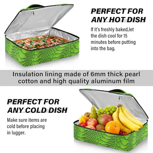 Green Snake Scales Pattern Casserole Carrier Bag, Thermal Insulated Food Tote, Hot & Cold Dish Storage Case for Picnic Camping Parties