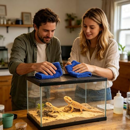 Reptile Tank Cleaner with Feeding Tongs Tweezer | Bearded Dragon Enclosure Cleaner for Lizard Gecko Snake Turtle Frog Home Terrarium Enclosure