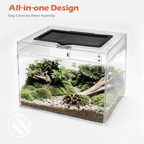 AZV Reptile Tank Starter Kit,8 Piece Escape Proof Hermit Crab Cage XLarge | All In One Lizard Terrarium,Multi-Vent Compatible Gecko Habitat,Clear PC Material Frog Enclosure,Easy-Clean Waterproof Base - size: XLarge(19.5*10.5*9.4IN)