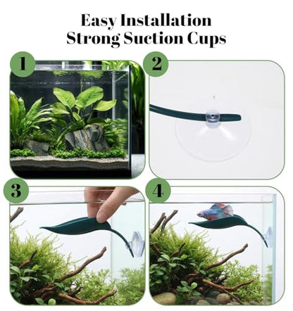 3 Pcs African Dwarf Frog Tank Accessories, Multifunctional Crested Gecko Tank Accessories, PVC Leaf Basking Platform with Suction Cups for African Dwarf Frog & Crested Gecko Tanks (4.8 x 2.8 Inches)
