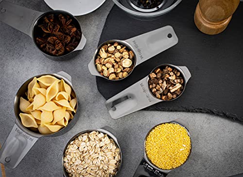 7-Piece 18/8 Stainless Steel Measuring Cups Set, Dark Gray | Includes 1/16, 1/4, 1/3, 1/2, 2/3, 3/4 and 1 Cup, Engraved US and Metric Markings, Pour Spouts and Ring Connector - color: Dark Gray, size: 7 Piece