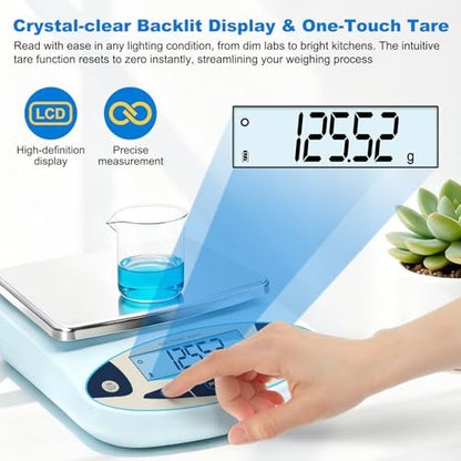 Lab Scale 5000g x 0.01g, High Precision Digital Analytical Balance | 0.01g accuracy, backlit LCD. Ideal for lab, jewelry, kitchen, research. Tare, calibration, stainless steel platform