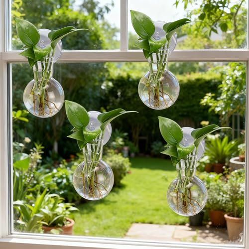 12 Pack Window Propagation Stations Plastic Wall Hanging Planter with Suction Cups Brush Window Suction Plant Holder Vases Tubes Terrarium for Home Office Decor (Bulb)