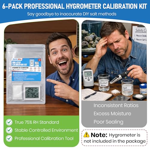 6 Pack 11.81" One-Step Calibration Kit with 75% RH Humidity Control Pack | One Step Hygrometer Calibration, True 75% RH Standard, 24 Hour Fast Testing, Large 11.81" Bag, Digital & Analog Sensor Use