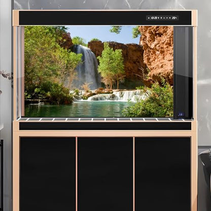 Waterfall Aquarium Background Natural Jungle Forest Landscape Terrarium Background Tranquil Lake Stream Jungle Style Fish Tank Background Mountain Falls Aquarium Backdrop Poster Vinyl 24x12in - color: Pale Green, size: 24(W)x12(H)in