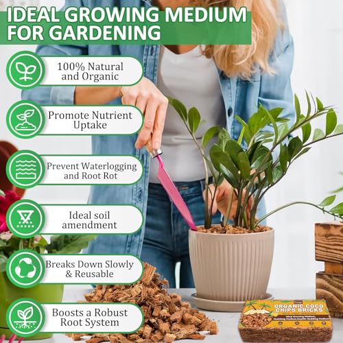 6 Pack Coco Chips for Plants- 6.6lb Organic Coconut Husk Potting Mix | Coconut Mulch Coco Husk Chips for Garden, Potted Plants, Orchid Repotting Soil Mix, High Expansion & Moisture Retention - size: 6 Pack