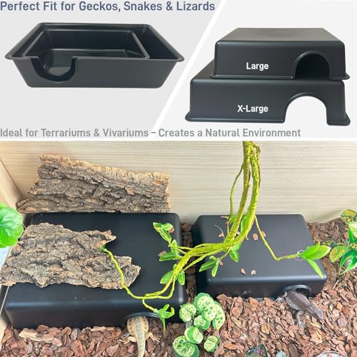 2 Pcs 12in Durable Large Reptile Hide, Ball Python Hide, Leopard Gecko Hide, Bearded Dragon Hide, Easy to Clean Reptile Cave for Tank, Snake Hide Large Enclosure (12" x 8.3" x 2.8" X-Large) - size: X-Large (2-Pack)