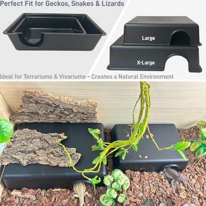 2 Pcs 12in Durable Large Reptile Hide, Ball Python Hide, Leopard Gecko Hide, Bearded Dragon Hide, Easy to Clean Reptile Cave for Tank, Snake Hide Large Enclosure (12" x 8.3" x 2.8" X-Large) - size: X-Large (2-Pack)