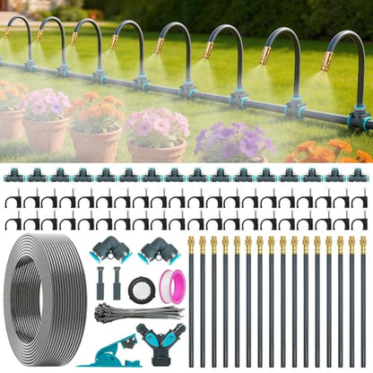 360°Adjustable Drip Irrigation System,100FT Irrigation System for Garden | 16 Copper Nozzles,82Pcs Automatic Misting Sprinkler,5/16" Tubing, Ideal for Raised Bed, Patio,Lawn, and Yard Care Projects - size: 100FT