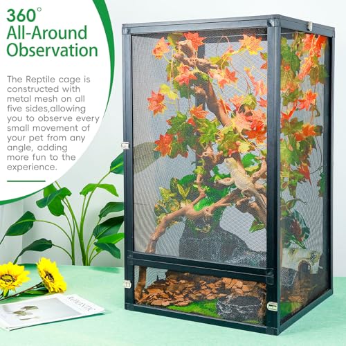 33 Gal Foldable Reptile Terrarium for Gecko & Dragon | detachable & foldable design for portability. High airflow mesh. Fits crested geckos, chameleons & dragons - size: 26x17x17 Inch