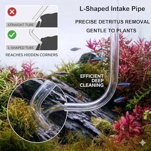 AREPK Aquarium Siphon Vacuum and Water Changer Kit for Small Fish Tanks | L-Shaped Tube Reaches Hard-to-Clean Corners; Ideal for Water Changing and Gravel Cleaning in Betta, Shrimp and Nano Tanks
