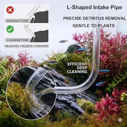 AREPK Aquarium Siphon Vacuum and Water Changer Kit for Small Fish Tanks | L-Shaped Tube Reaches Hard-to-Clean Corners; Ideal for Water Changing and Gravel Cleaning in Betta, Shrimp and Nano Tanks