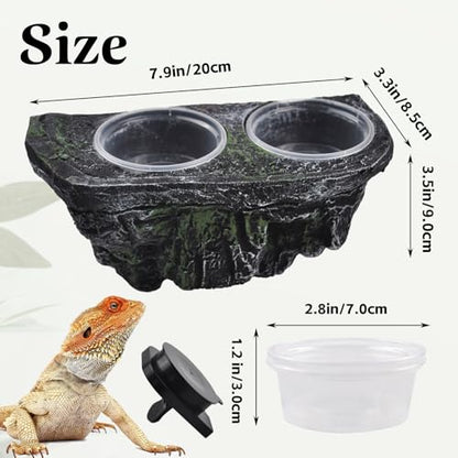kathson Magnetic Reptile Feeder Ledge,Double Bowl Magnetic Lizard Food and Water Dish Crested Gecko Feeding Bowls with Suction Cup Reptile Food Bowl Accessories for Chameleon Spider