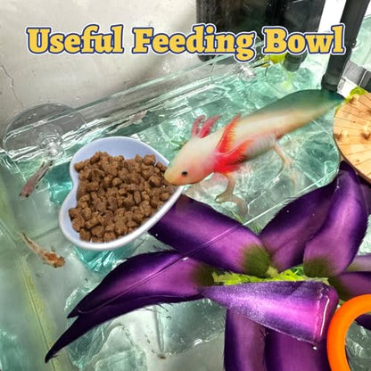 4 Pcs Axolotl Tank Accessories, Hammock with Feeder Bowl Feeding Tongs Tweezers, Aquarium Accessories for Tank, Tank Starter Kit for Axolotl Aquarium