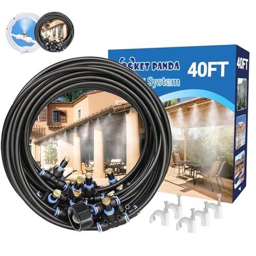 Misters for Outside Patio,Outdoor Water Misting Cooling System,40FT|12M. | Backyard Mist Kit for Garden,Greenhouse,Fan,Deck,Umbrella,Canopy,Pool,Porch.Trampoline Sprinkler Park,BBQ Party Accessories - size: 40FT