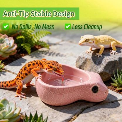 Reptile Water Dish, Ceramic Snake Water Bowl, Pink | For Snake, Leopard Gecko, Bearded Dragon and Lizard, Bathing Pool, Food Feeding Dish, Terrarium Tank Accessories - color: Pink