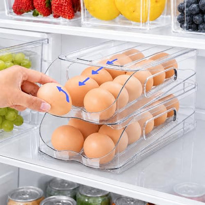 SMRCAD 24-Egg Dispenser with Silicone Bumpers, Auto-Rolling, Stackable | BPA-free food-grade PET | Stackable with lid | Built-in handle | Fits Large to Jumbo Eggs | Hand wash only - size: 2 Layer Holder 24 Eggs (M SIZE)