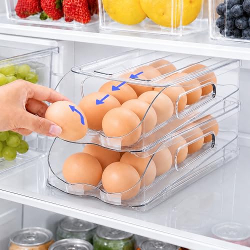 SMRCAD 36-Egg Dispenser with Silicone Bumpers, Auto-Rolling, Stackable | BPA-free food-grade PET | Stackable with lid | Built-in handle | Fits Large to Jumbo Eggs | Hand wash only - size: 3 Layer Holder 36 Eggs (M SIZE)
