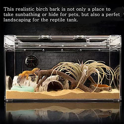 Reptile Hides and Caves Birch Tree Bark Trunk Habitats Decor Aquarium Decoration Wood for Lizard Geckos Snake Spiders Frogs Turtle (Small) - style: Small