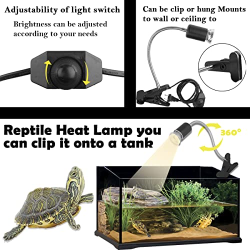 Reptile Heat Lamp,360° Rotatable Basking Spot Light,Dimmable Heating Lamp - color: Black and White