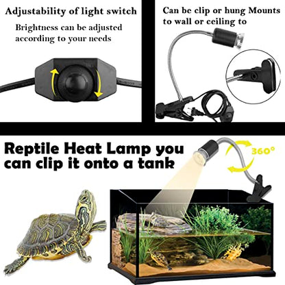 Reptile Heat Lamp,360° Rotatable Basking Spot Light,Dimmable Heating Lamp - color: Black and White