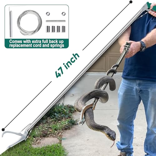 Locking Snake Catcher Grabber Tool, 47" Professional Snake Tongs Heavy Duty | Reptile Snake Catcher Grabber Stainless Steel Snake Pole Wide Jaw Handling Tool Stick with a Protective Structures for Snakes