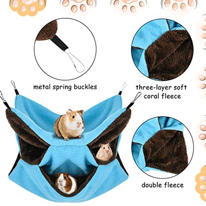 3 Tier Ferret Rat Hammock,Guinea Pig Cage Accessories,11.8x11.8Inches,Pet Cage Hanging Bunkbed Hammock for Small Animals,GuineaPig,Ferret,Kitten,Squirrel,Chinchilla,Rat,Parrot - color: cute blue