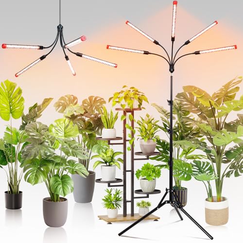 FECiDA Gamechanger! 45 Watt Power Draw, NO Need Adapter, 5Head Grow Light with Tripod Stand, 2026 Big Coverage LED Grow Lights for Indoor Tall Plants, Bonsai Tree, 4/8/12/16/20H Timer - size: Stand-5Head-45W