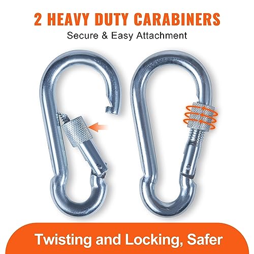 VEVOR Static Climbing Rope, 32 ft Outdoor Rock Climbing Rope with 26KN Breaking Tension, 0.4'' /10 mm High Strength Safety Rope, Escape Rope with 2pcs Carabiner and Storage Bag - size: 32 ft