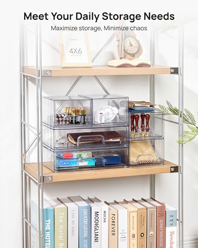 Vtopmart Stackable Storage Drawers Set of 6, Clear Plastic Organizer Bins for Bathroom Supplies, Ideal for Cabinet,Shelf, Pantry, Laundry Room Organization - style: 4 Small+2 Wide