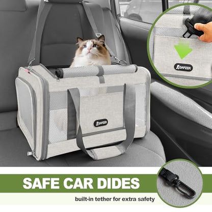 GAPZER Cat Carrier American Airline Approved 18x11x11,Top Opening Pet Cage | Mini Dog Foldable Soft Carrying Bag, Bichon Crate Kennel Breathable Case Hard Bottom, 4-Side-Ventilation See Through Mesh Bag - color: Beige