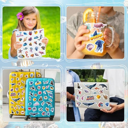 309 Pcs Ocean Animals Stickers, Under The Sea Animal Fish Shark Beach Stickers for Craft Supplies Classroom Rewards Ocean Sea Party Decorations - style: Ocean Animals
