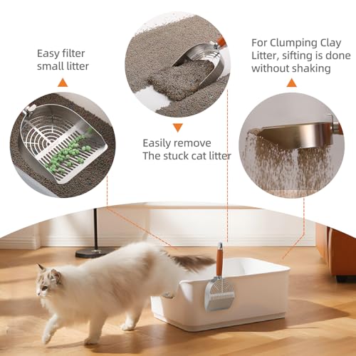 Custom Extra Thick Stainless Steel Cat Litter Scoop – Heavy Duty Poop Scooper with Sturdy Anti-Break Handle, Filters Small Litter Clumps