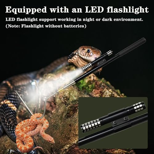 64 inch Snake Hook, Professional Reptile Catcher Handling Tool, Stainless Steel Retractable Pole | Pick-up Handling Tool Kit, For Catching Snakes, For Controlling Snakes, For Moving Snakes - color: BLACK