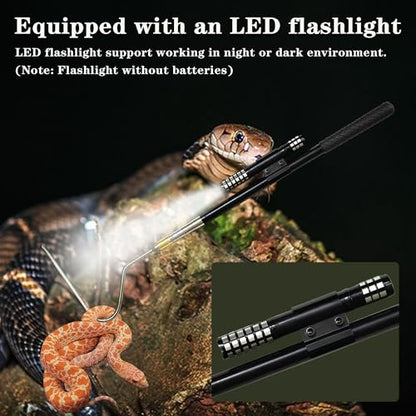 64 inch Snake Hook, Professional Reptile Catcher Handling Tool, Stainless Steel Retractable Pole | Pick-up Handling Tool Kit, For Catching Snakes, For Controlling Snakes, For Moving Snakes - color: BLACK