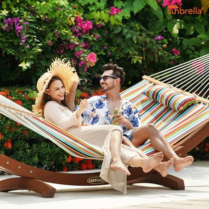 Lazy Daze 12 FT Sunbrella Fabric Hammock, Non-Fading Double Outdoor Hammock | 2 Person Hammock with Pillow, Straps, Carabiners , All Weather Fade Resistant for Outside, Carousel Confetti - color: Carousel Confetti