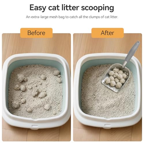 Cat Litter Scoop, Kitty Metal Scooper with Long Handle | Heavy Duty Aluminum Deep Sifter, Rustproof Durable Kitten Poop Shovel for Travel & Small Litter Box - color: Gray, size: Medium