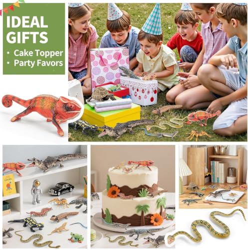 14PCS Reptile Animal Figurines Toys Amphibians Diorama Toys for Kids 3+ | Solid, Safe, Play Figure Playsets with Axolotl, Horned Lizard, Snake, Spider, Chameleon, Fire Salamander, Crocodile Figures - style: 14PCS Reptile Animals-2