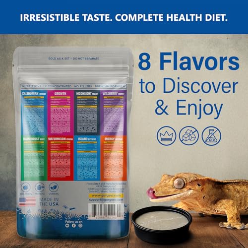 Gargeer 2.4oz Picky Geck 8 Sachet Flavours Crested Gecko Food Discovery Kit | Stop wasting food! Test 8 gourmet sachet flavors to win over picky geckos. Probiotic-infused, clean-label fruit & insect diet - size: 0.3 Ounce (Pack of 8)