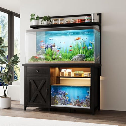 55-75 Gallon Fish Tank Stand with Storage, Aquarium Stand with Shelf, Oak | 49.2 x 19.7 In Top, Upper Shelf, LED Light, 2 Outlets, 2 USB Ports, Metal Frame Support, Turtle Tank Stand, 1100 LBS - color: Oak