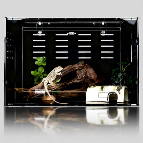 18x12x12 PVC Reptile Enclosure for Leopard Reptiles, Front Opening Tank | Three-sided light block, transparent front panel, front-opening design, ideal for leopard geckos & hermit crabs - size: 18"12"12"