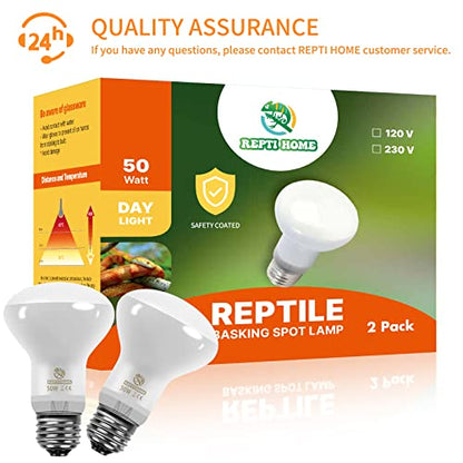 New Upgrade Reptile Heat Lamp Bulb (3rd Gen No Broken), 50W 2 Pack Basking Spot Light for Reptiles & Amphibians,UVA Daylight Heat Bulb for Bearded Dragon, Turtle - color: 50*2