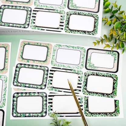 JarThenaAMCS 180 Pcs Farmhouse Name Tag Stickers Rustic Eucalyptus Leaves Nameplates Greenery Self-Adhesive Label Decals for Back to School Students Teacher Desk Classroom, 6 Designs - style: Farmhouse Greenery