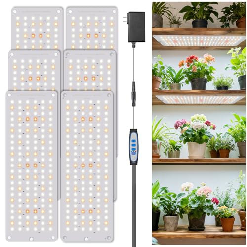 Aumtrly Plant Grow Light for Seed Starting Growing, 882 LED Full Spectrum | Slim 6 Panel, 6/12/16H Auto Timer, 5 Dimming Levels, 3 Light Modes, 2 Installation Methods, Use Indoor Under Shelves - size: 6 Pack