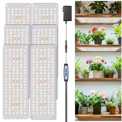 Aumtrly Plant Grow Light for Seed Starting Growing, 882 LED Full Spectrum | Slim 6 Panel, 6/12/16H Auto Timer, 5 Dimming Levels, 3 Light Modes, 2 Installation Methods, Use Indoor Under Shelves - size: 6 Pack