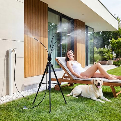 Standing Misters for Outside Patio, 4.8FT Adjustable Height | Tripod Base, 26FT Misting Hose, Portable Misting System For Backyard Tanning, Pool, BBQ Cooling & Garden Watering