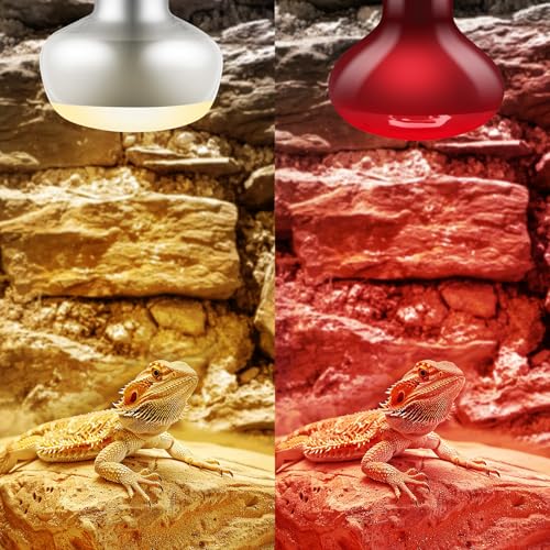 2 Pack 100W Reptile Heat Lamp Reptile Heat Bulbs | UVA Basking and Infrared Light Bulb Combo, Basking Light for Bearded Dragon, Turtles, Snake and Lizard - style: 100W Day & Night Heat Lamp